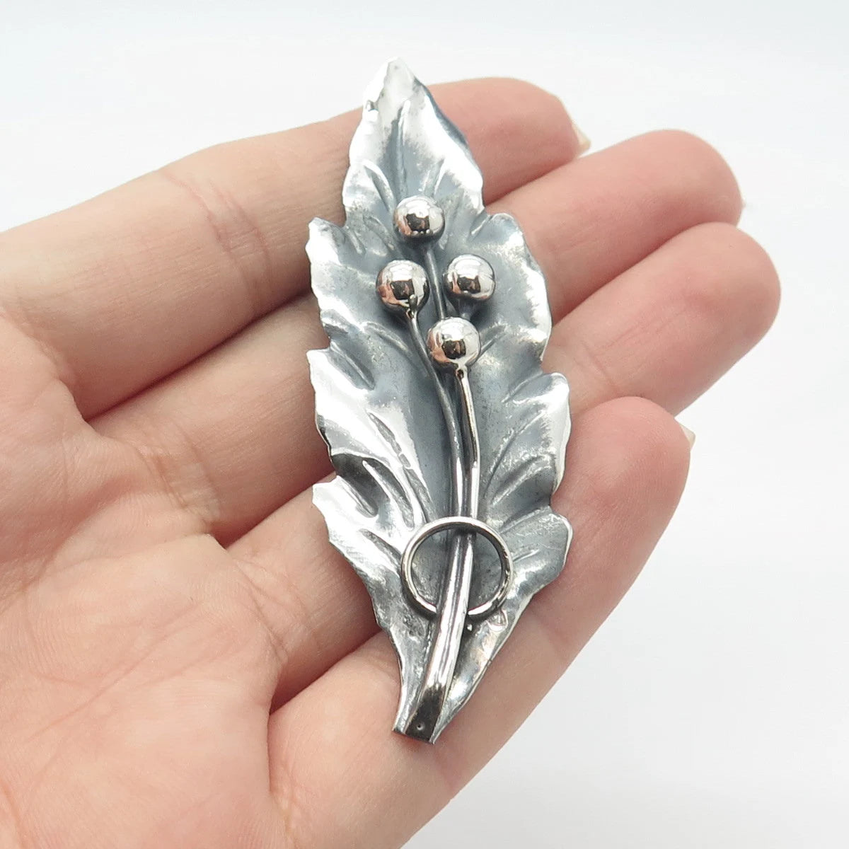 925 Sterling Silver Vintage Mexico Leaf Pin Brooch