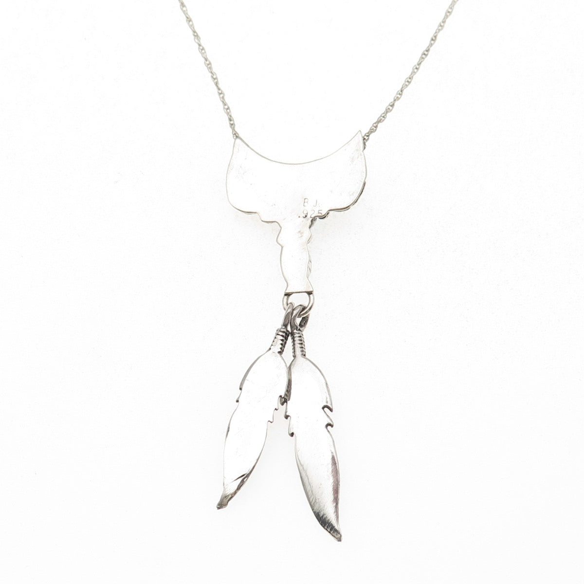 Benjamin James Navajo Old Pawn Sterling Vintage Turquoise Feather Necklace 18"
