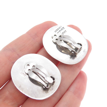 925 Sterling Silver Vintage Mexico Real Black Onyx Modernist Clip On Earrings