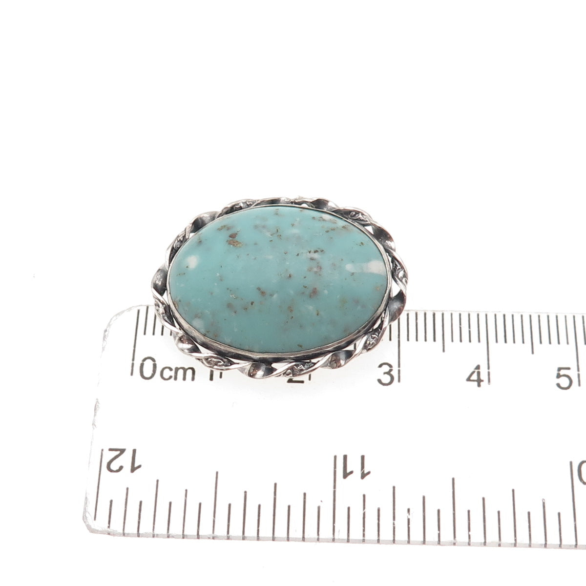925 Sterling Silver Antique Art Deco Real Tyrone Turquoise Oxidized Pin Brooch