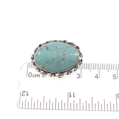 925 Sterling Silver Antique Art Deco Real Tyrone Turquoise Oxidized Pin Brooch