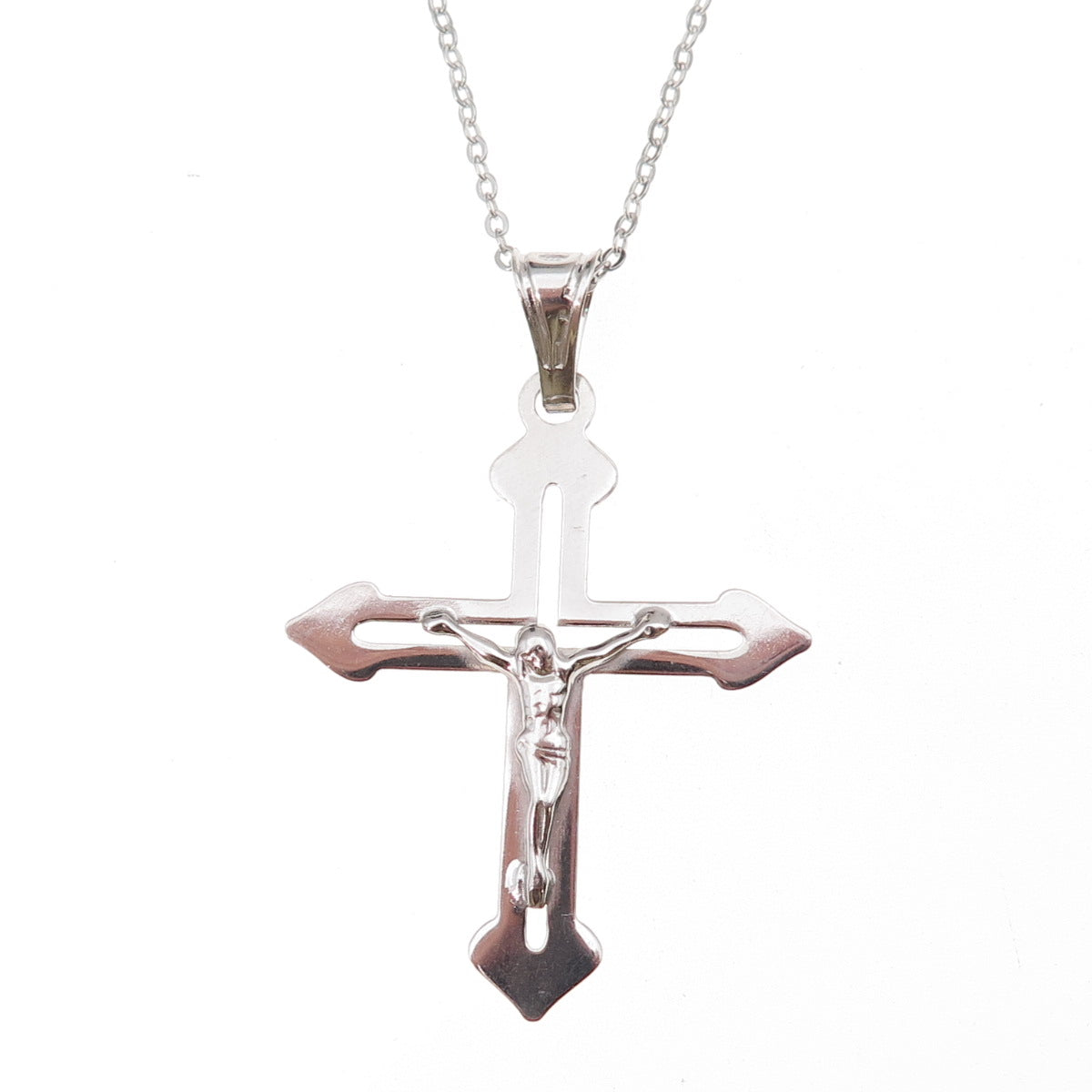 925 Sterling Silver Italy Crucifix Cross Cable Chain Necklace 18"