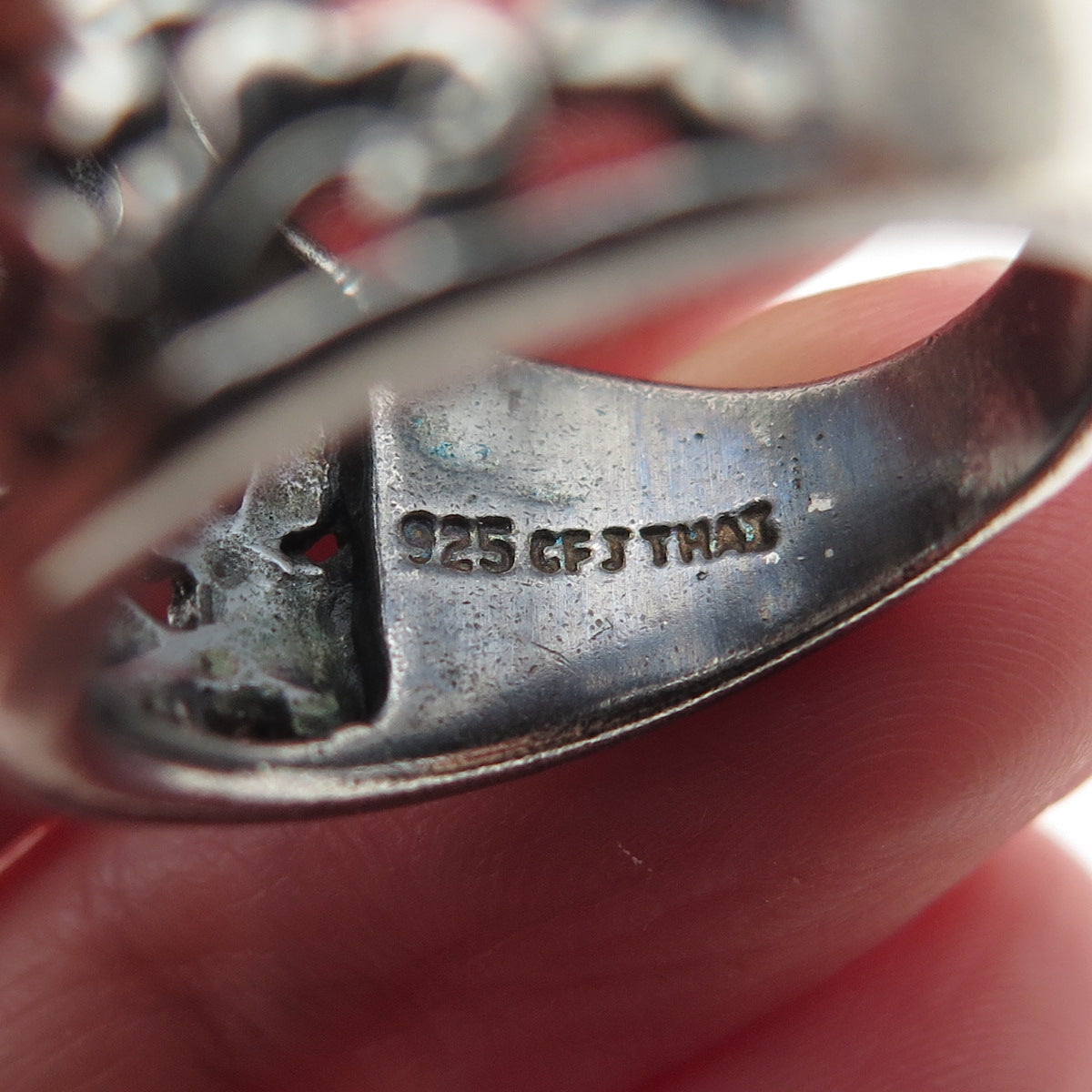 CFJ Collins Fine 925 Sterling Silver Vintage Flower Oxidized Ring Size 6.75