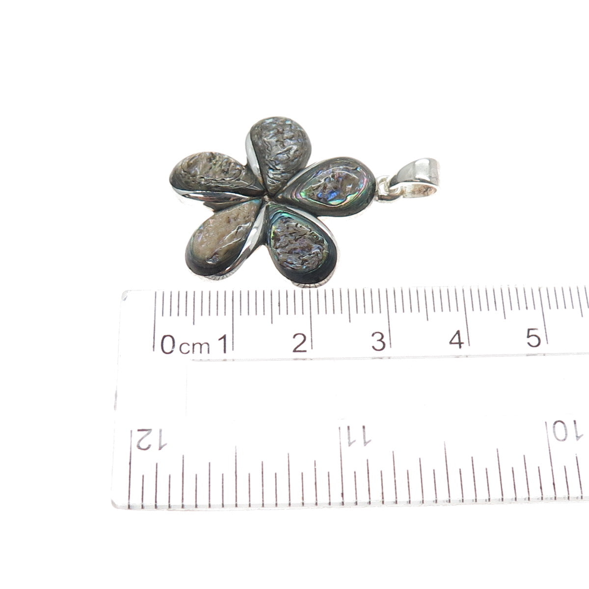 925 Sterling Silver Vintage Real Abalone Shell Flower Charm Pendant