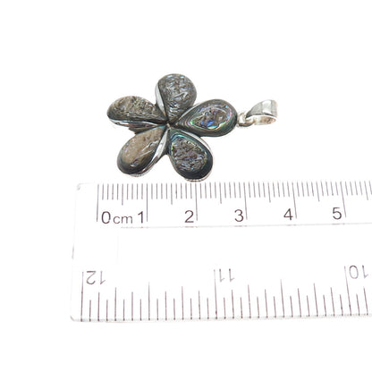 925 Sterling Silver Vintage Real Abalone Shell Flower Charm Pendant