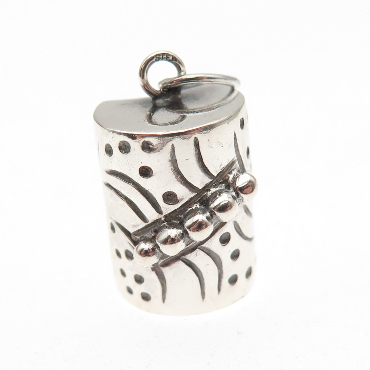 925 Sterling Silver Vintage Modernist Beaded Oxidized Charm Pendant