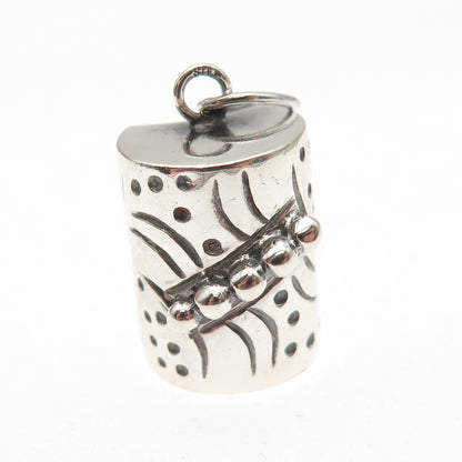 925 Sterling Silver Vintage Modernist Beaded Oxidized Charm Pendant