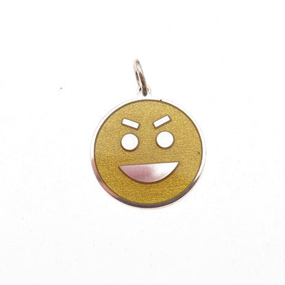 925 Sterling Silver Yellow Enamel Smirking Face Emoji Charm Pendant