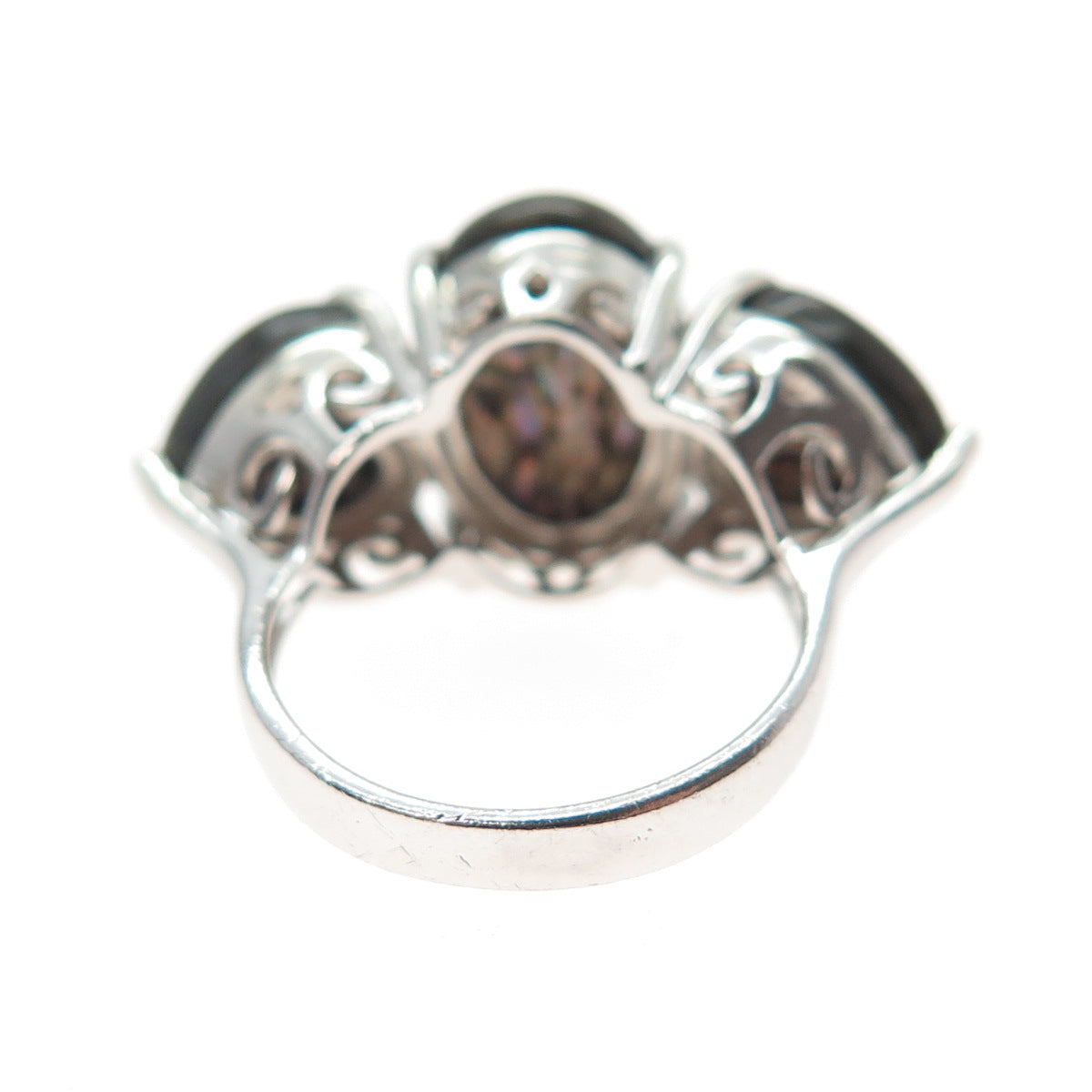 925 Sterling Silver Vintage Real Abalone Shell Modernist Ring Size 5.25