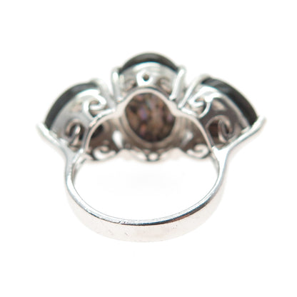 925 Sterling Silver Vintage Real Abalone Shell Modernist Ring Size 5.25