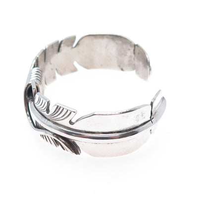 Mike Thomas Jr Navajo Old Pawn Sterling Silver Feather Adjustable Bracelet 7.75"