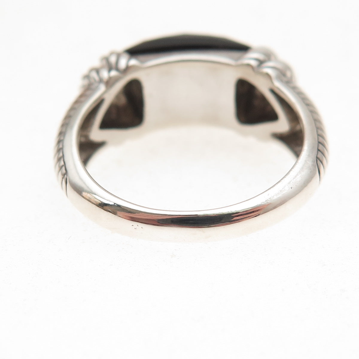 Judith Ripka 925 Sterling Silver Real Black Onyx Roped Ring Size 9