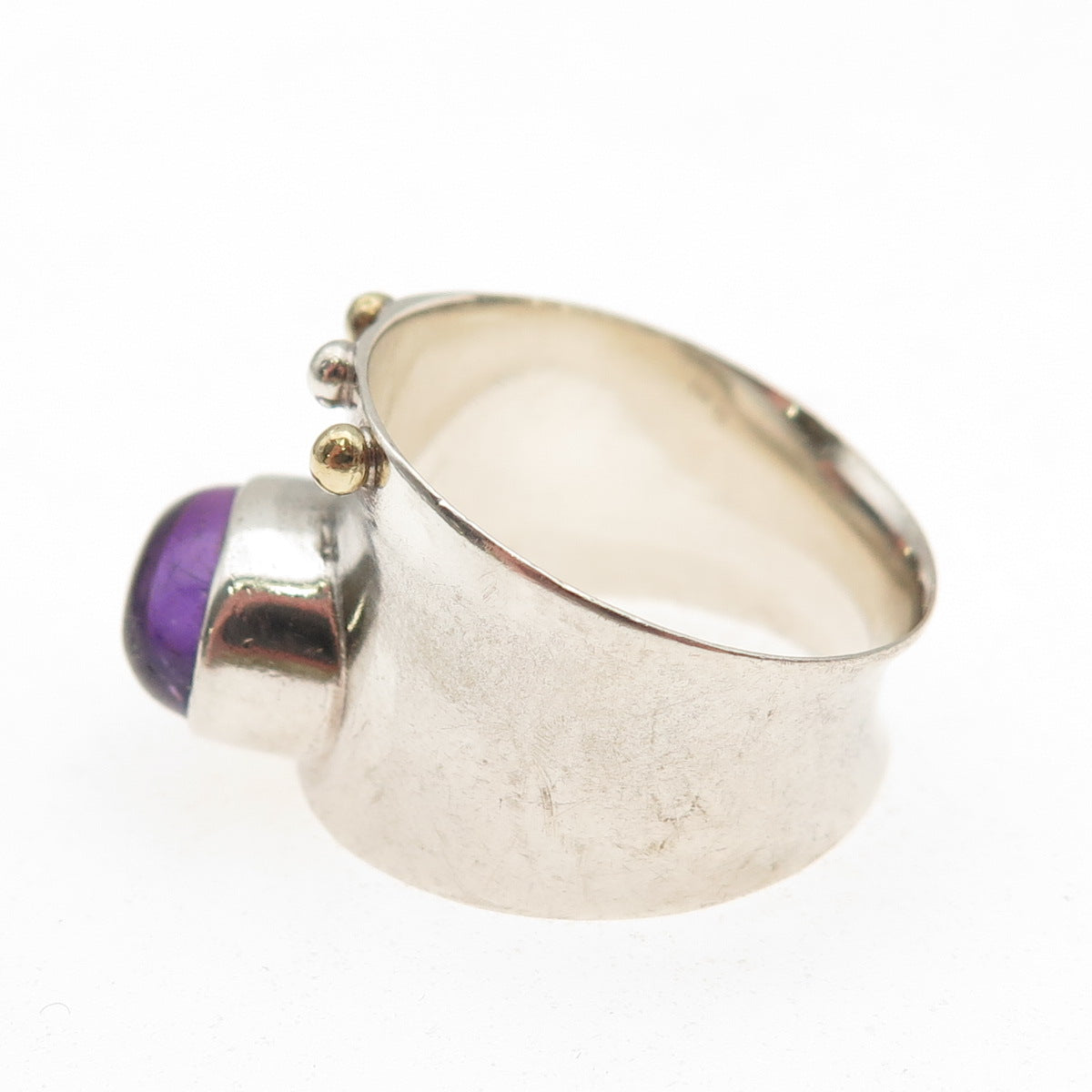 DbM Kensington 925 Sterling Silver 14K Gold Vintage Real Amethyst Ring Size 8.75