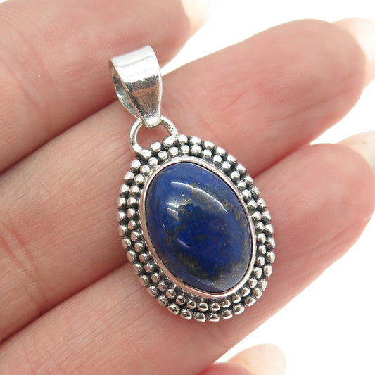 925 Sterling Silver Vintage Real Lapis Lazuli Granulated Pendant