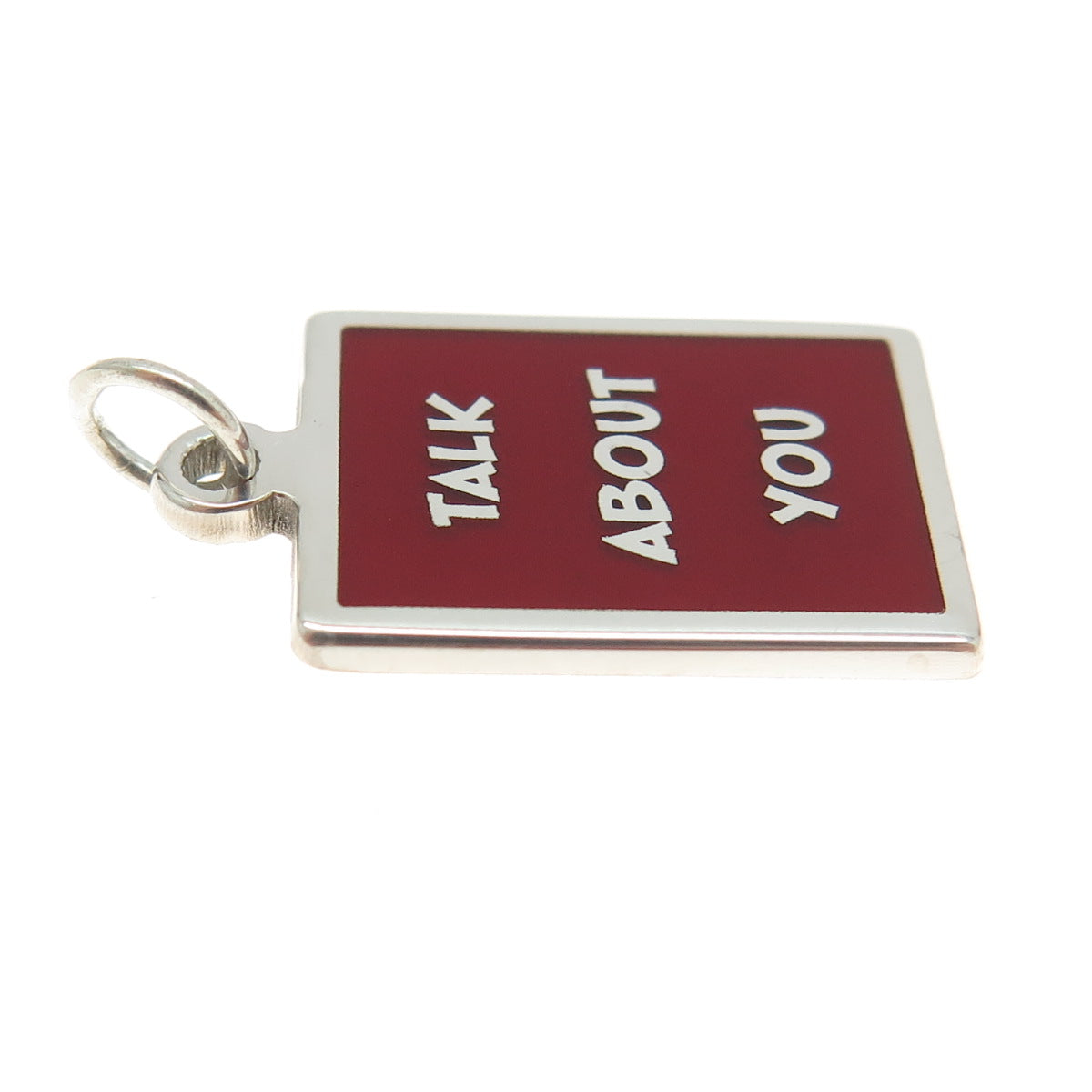 925 Sterling Silver Red Enamel "Talk About You" Minimalist Charm Pendant