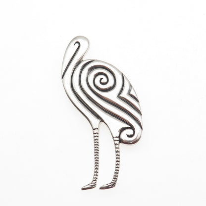 RAGE 925 Sterling Silver Vintage Modernist Stork Spiral Oxidized Pin Brooch