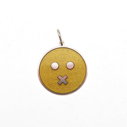 925 Sterling Silver Yellow Enamel Cross Mouth Face Emoji Charm Pendant
