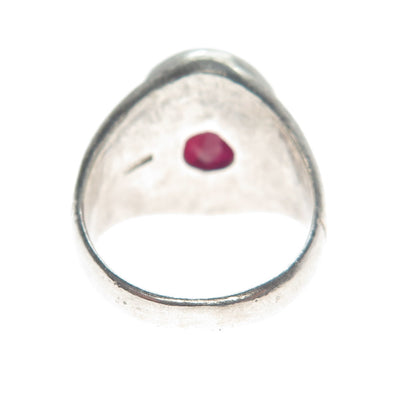 925 Sterling Silver Vintage Lab-Created Ruby Oxidized Ring Size 6