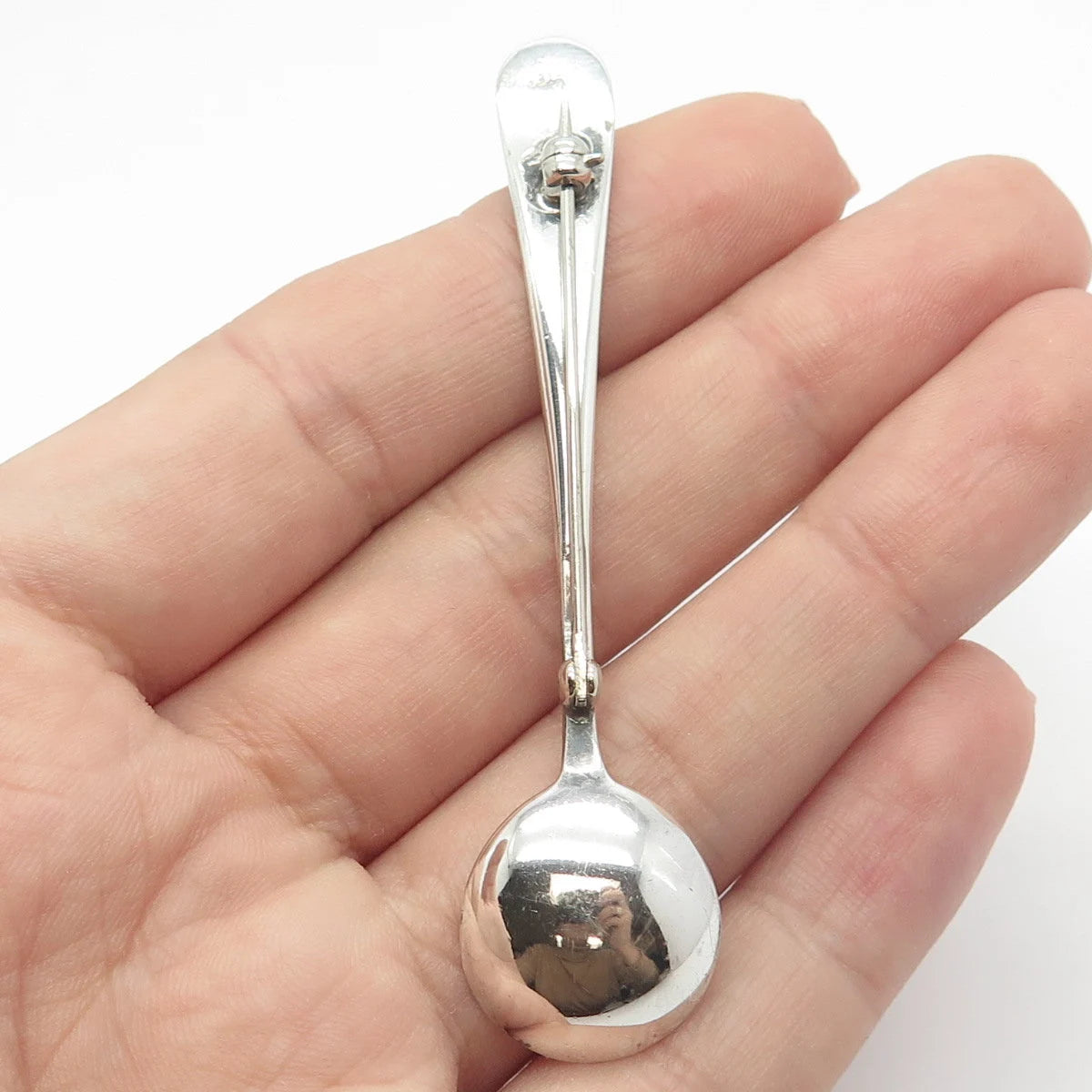 925 Sterling Silver Vintage Floral Spoon Pin Brooch