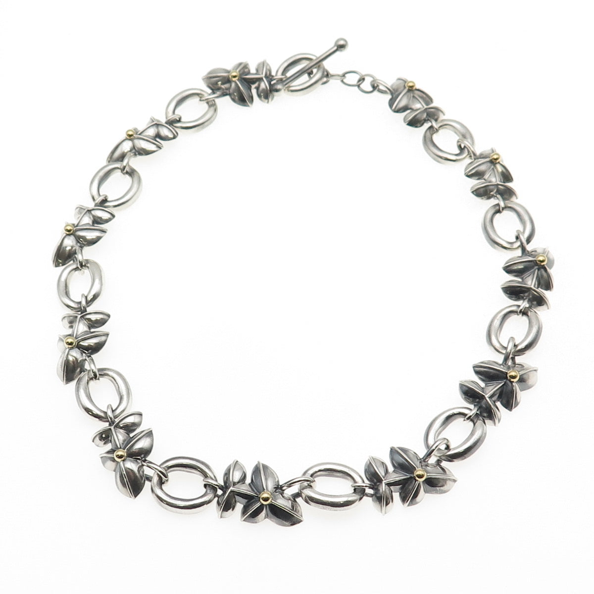 Bill Blass 925 Sterling Silver 18K Gold Vintage Modernist Floral Necklace 16"