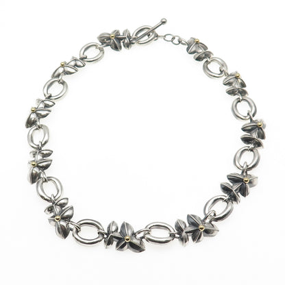 Bill Blass 925 Sterling Silver 18K Gold Vintage Modernist Floral Necklace 16"
