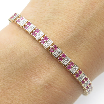 ROSS SIMONS 925 Sterling Silver 2-Tone Diamond Accent & Ruby Gem Bracelet 7.25"