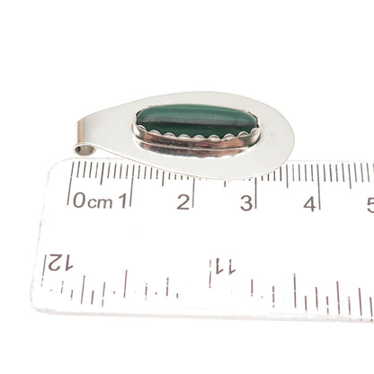 Old Pawn 925 Sterling Silver Vintage Southwestern Malachite Tribal Slide Pendant