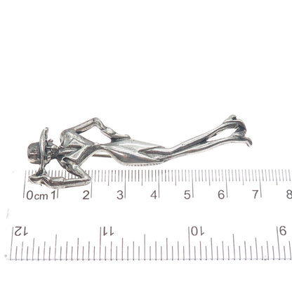 925 Sterling Silver Vintage Mexico Elegant Lady Oxidized Pin Brooch