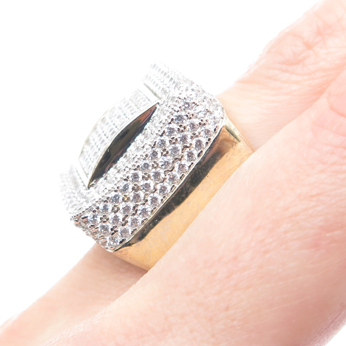 925 Sterling Silver Gold Plated Round-Cut Shaped C Z Sparkle Dome Ring Size 10.5