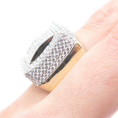 925 Sterling Silver Gold Plated Round-Cut Shaped C Z Sparkle Dome Ring Size 10.5
