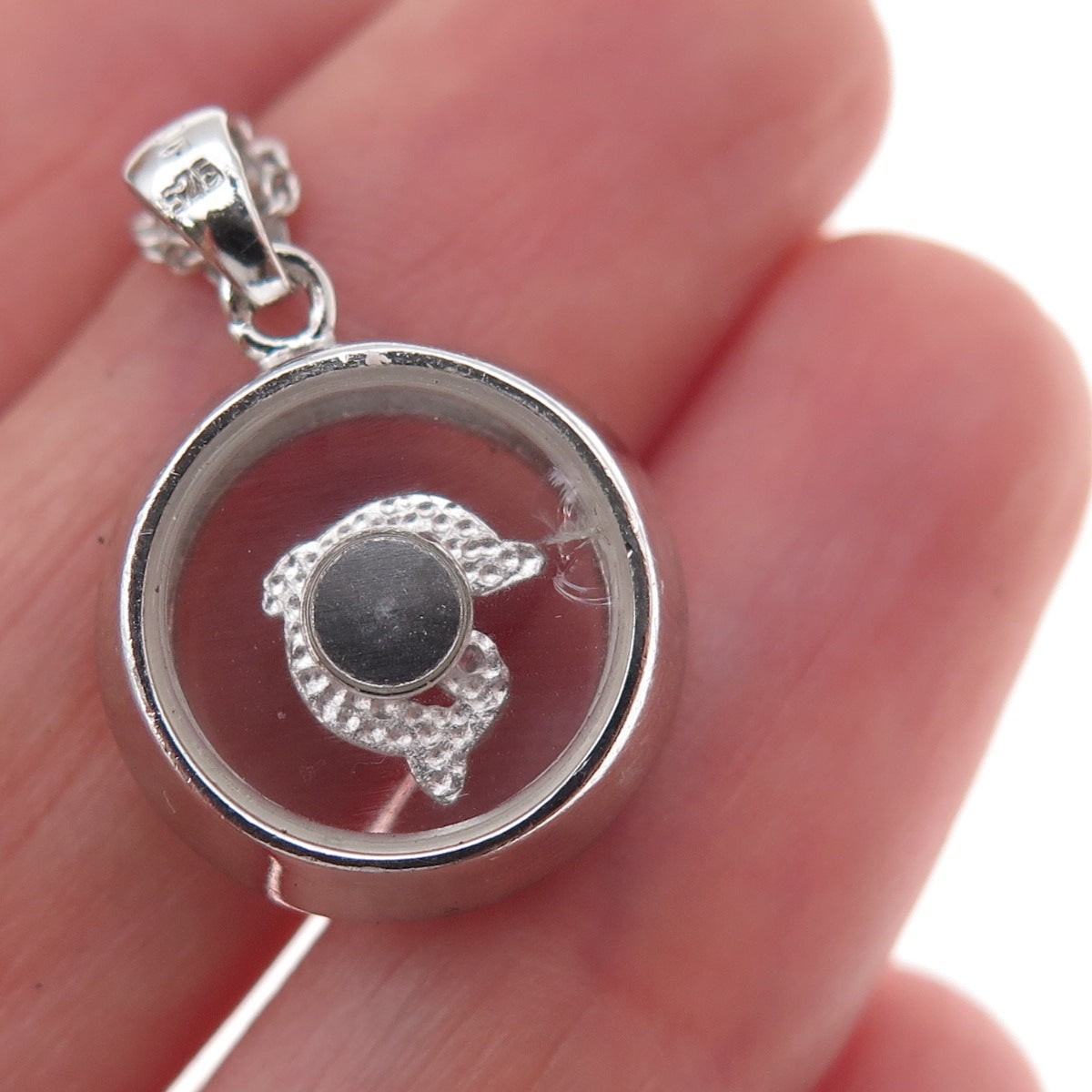 925 Sterling Silver Real Round-Cut Diamond Dolphin Cable Chain Necklace 18"