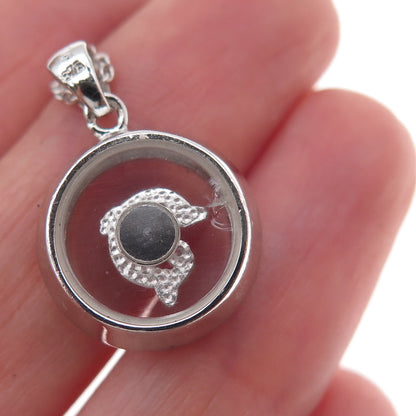 925 Sterling Silver Real Round-Cut Diamond Dolphin Cable Chain Necklace 18"