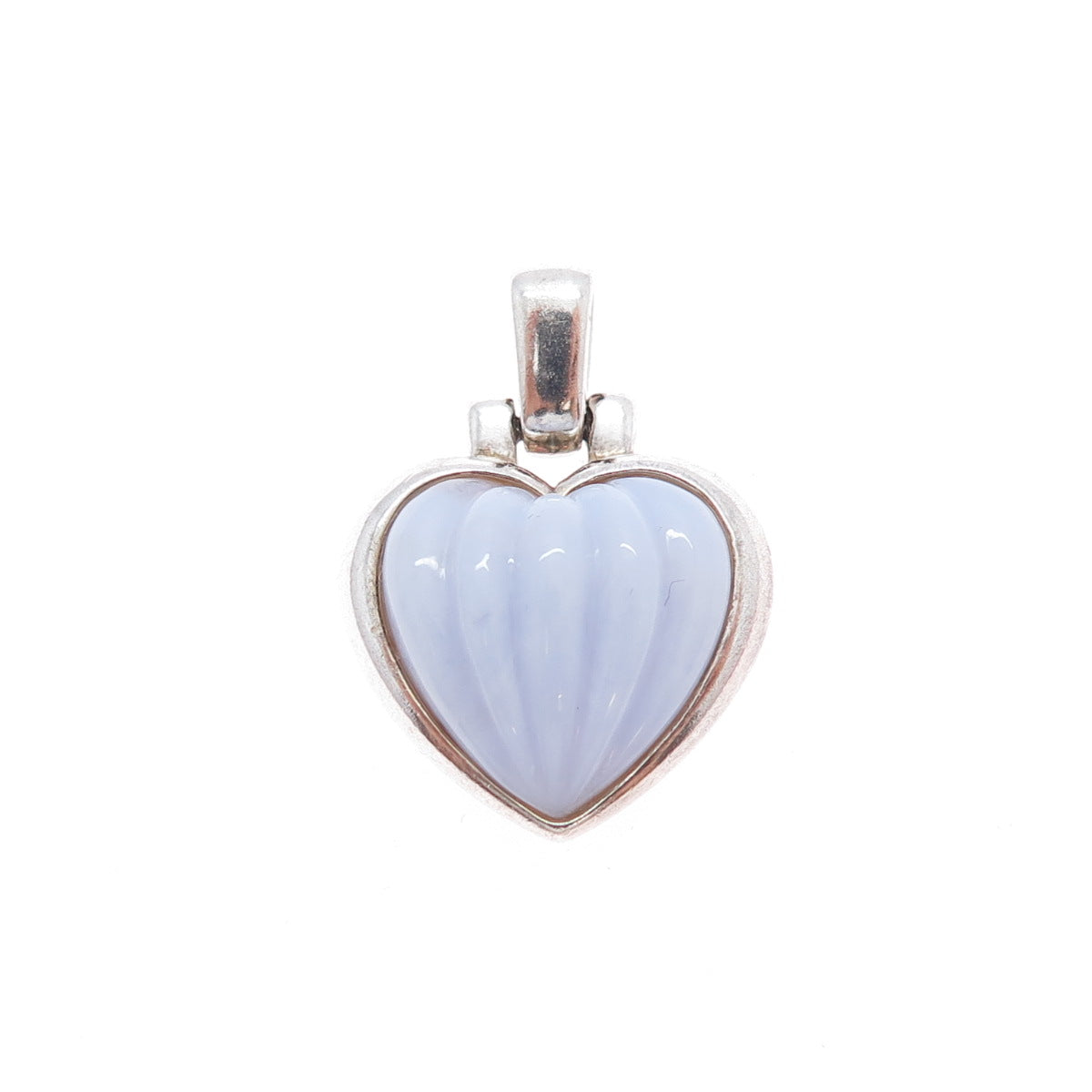 MICHELLE ALBALA Sterling Silver Vintage Real Lavender Jade Heart Charm Pendant