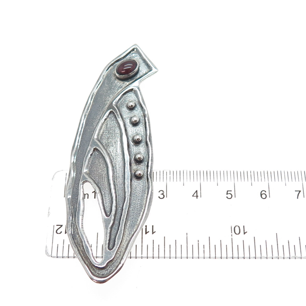 925 Sterling Silver Vintage Real Tourmaline Modernist Floral Oxidized Pin Brooch