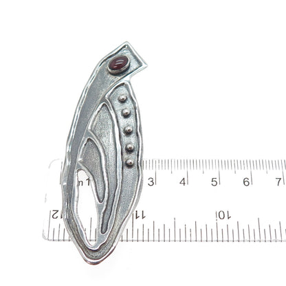 925 Sterling Silver Vintage Real Tourmaline Modernist Floral Oxidized Pin Brooch