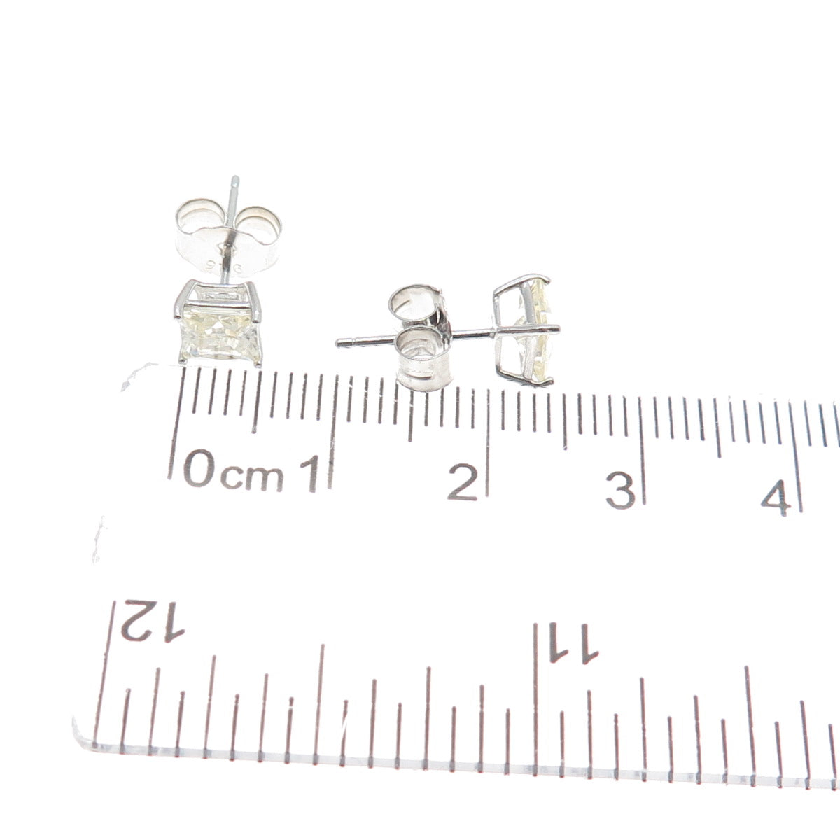925 Sterling Silver Princess-Cut Canary C Z Stud Earrings