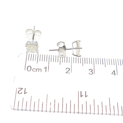 925 Sterling Silver Princess-Cut Canary C Z Stud Earrings