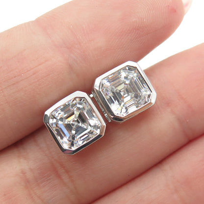 925 Sterling Silver Cushion-Cut Shaped C Z Stud Earrings