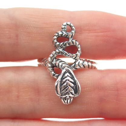 925 Sterling Silver Vintage Cobra Snake Oxidized Ring Size 8.25