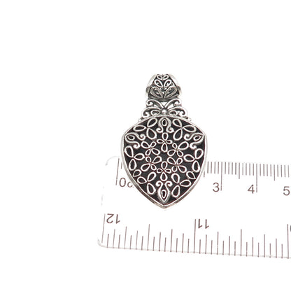 925 Sterling Silver Vintage Mexico Floral Ornate Oxidized Slide Charm Pendant