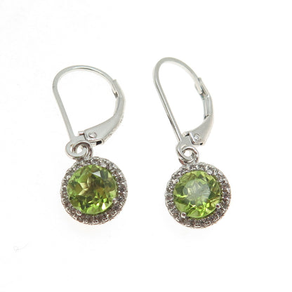 925 Sterling Silver Real Peridot Gemstone & C Z Dangle Earrings