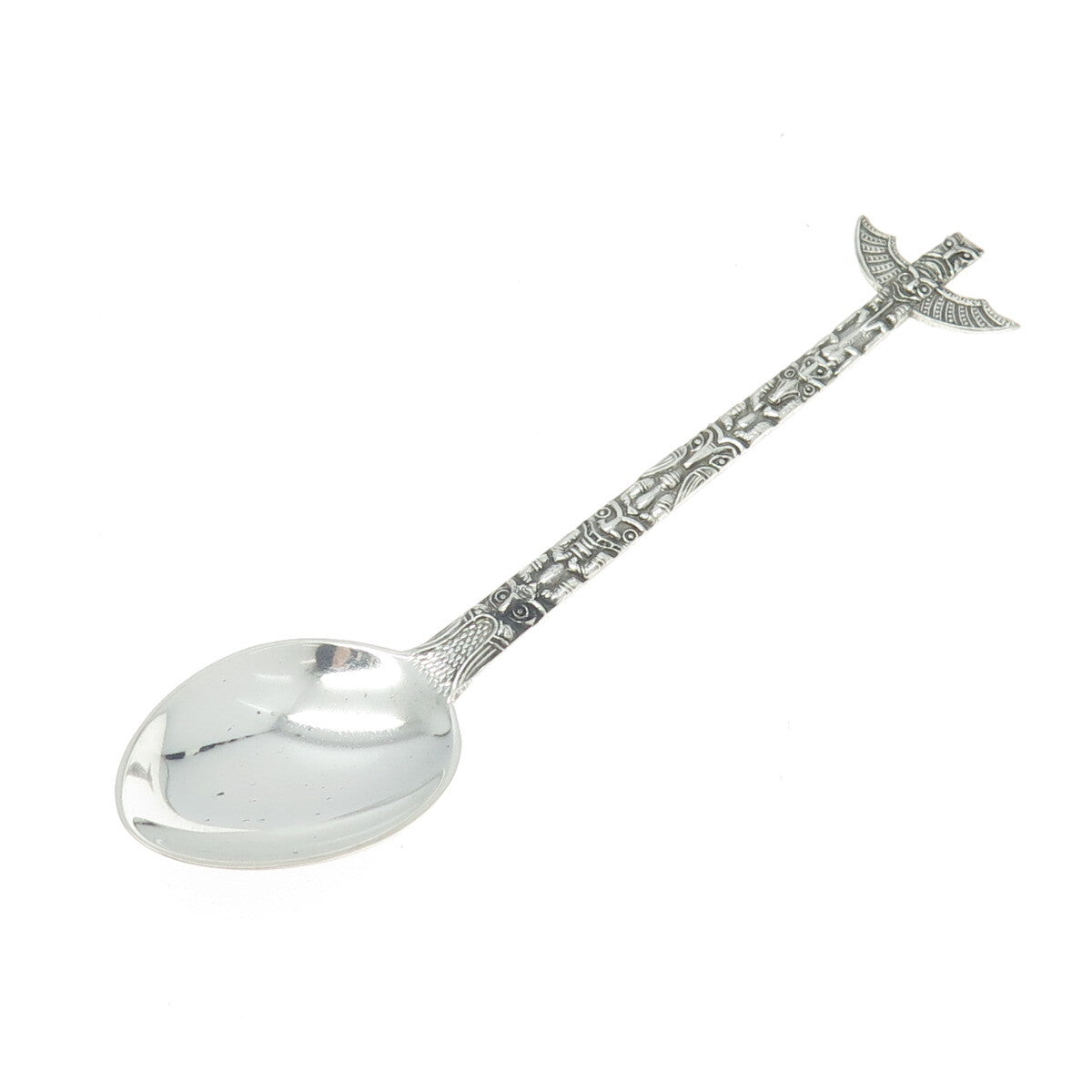 JOSEPH MAYER 925 Sterling Silver Antique Art Deco Alaska Totem Pole Coffee Spoon