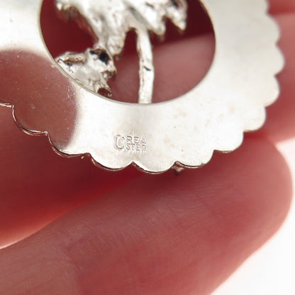 CREA 925 Sterling Silver Vintage Rhinestone Real Pearl Bermuda Charm Pendant