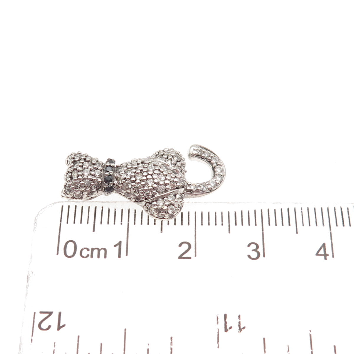 925 Sterling Silver Round-Cut Black & White C Z Cat Slide Charm Pendant