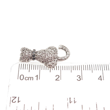 925 Sterling Silver Round-Cut Black & White C Z Cat Slide Charm Pendant