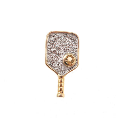 Pure Dink Sterling Silver 2-Tone Real Citrine Pickleball Paddle Slide Pendant