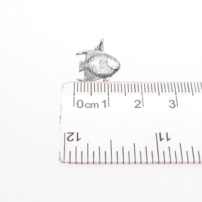 925 Sterling Silver Vintage Angel Fish Oxidized Minimalist Charm Pendant