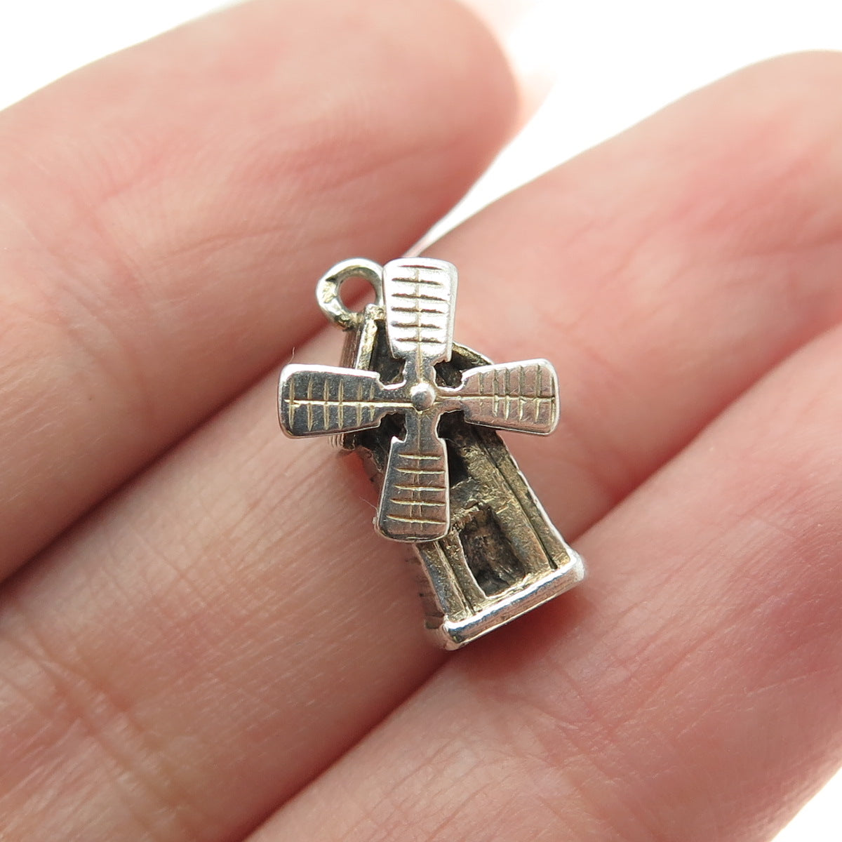 833 Silver Antique Art Deco Netherlands Windmill Minimalist 3D Charm Pendant