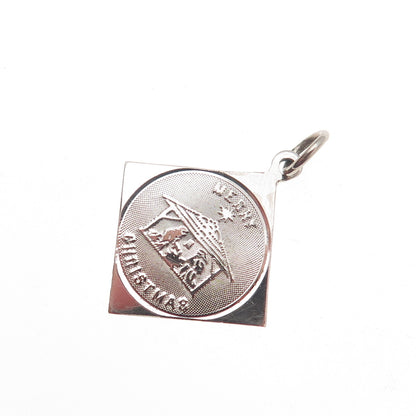 JEANOR 925 Sterling Silver Vintage Merry Christmas Nativity Mini Charm Pendant