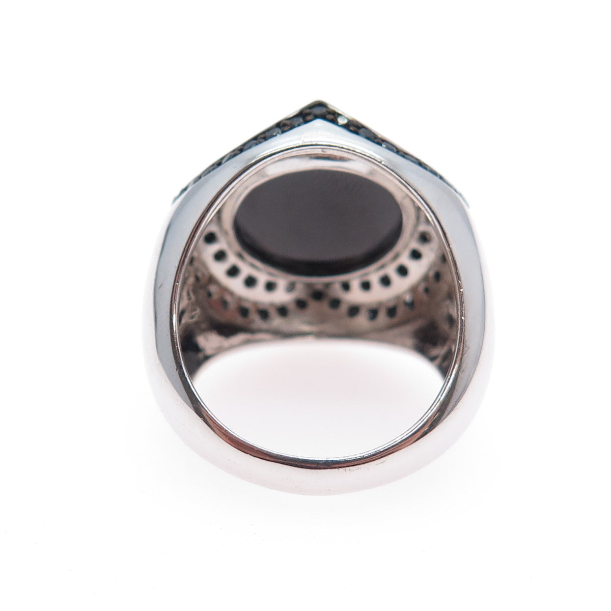 925 Sterling Silver Real Round-Cut Black Spinel Modernist Ring Size 7.5